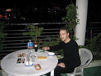  First night in Okinawa, eating sushi on the balcony