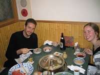  First night in Tokyo eating traditional a shabu-shabu meal. Sitting under the table is a serious problem...